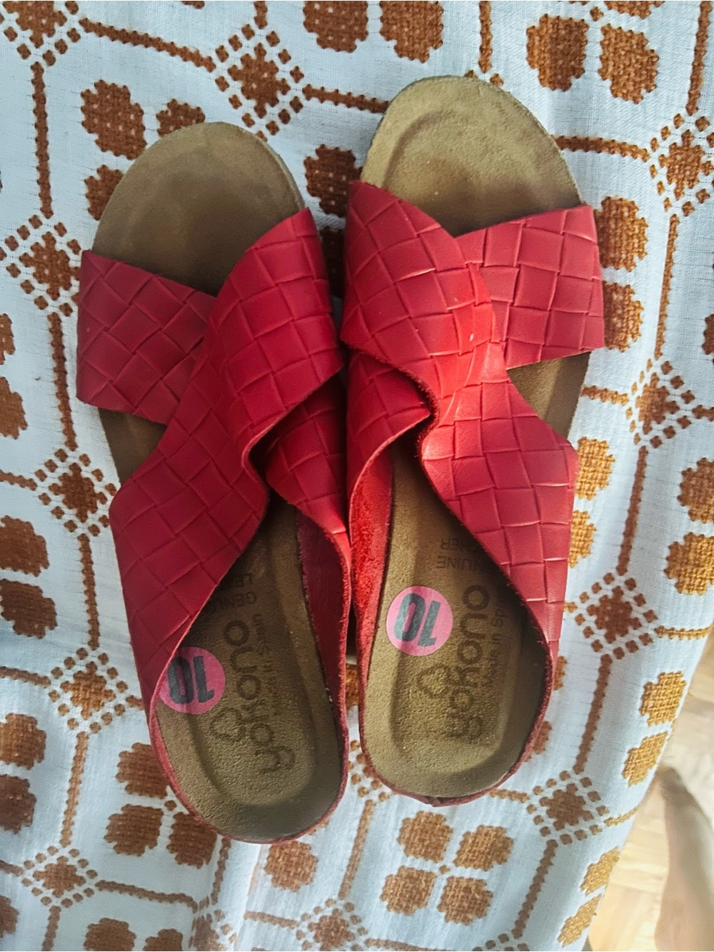 Red Woven Crisscross Slide Sandals - Women
